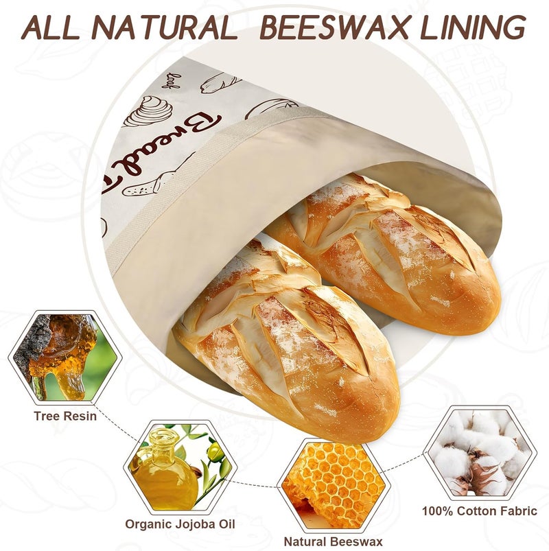 fufeisi Beeswax Bread Bags for Sourdough, 2 Pack Reusable Bread Bag for Storage XL 17x13 Inch, Large Cotton Bags for Homemade Sourdough - Keep Fresh, Freezer Safe - Image 2